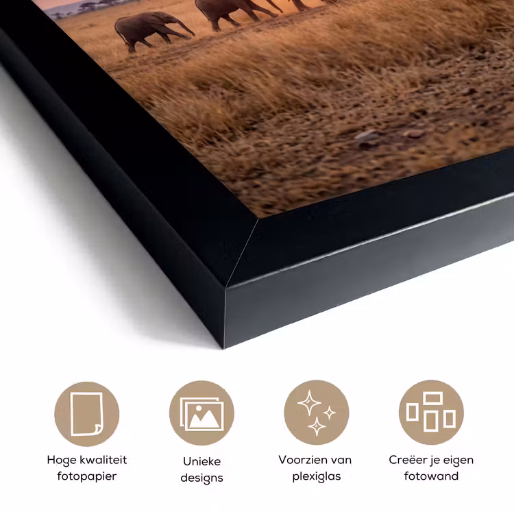 Poster met lijst - Olifanten - Savanne - Zonsondergang - Afrika - Warm — 6