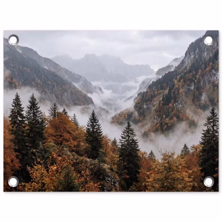Tuinposter - Bergen - Vallei - Mist - Herfst - Natuur