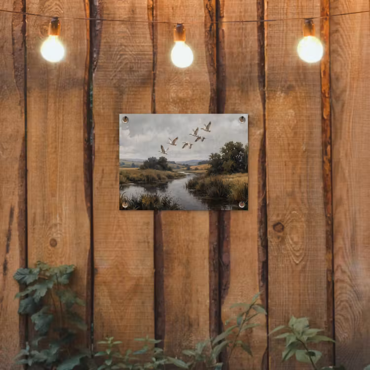 Tuinposter - Eenden - Rivier - Landschap - Vlucht - Nostalgisch — 2