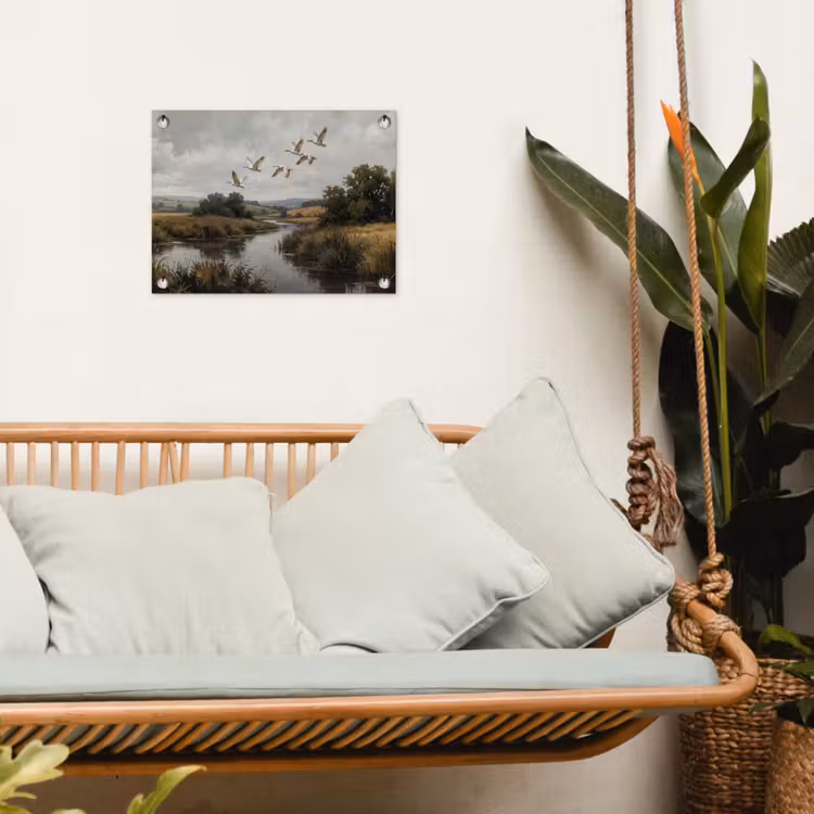 Tuinposter - Eenden - Rivier - Landschap - Vlucht - Nostalgisch — 5