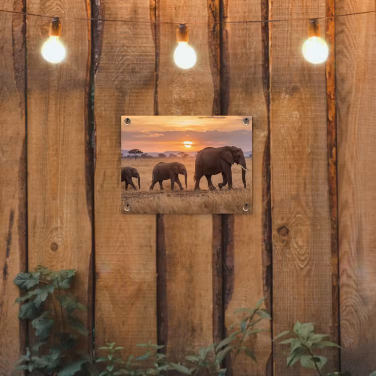 Tuinposter - Olifanten - Savanne - Zonsondergang - Afrika - Warm — 2