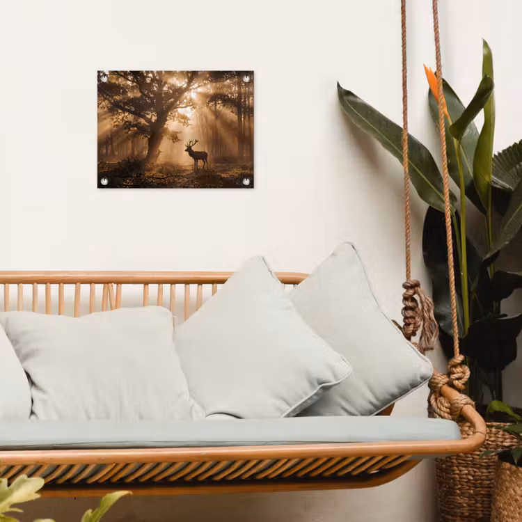 Tuinposter - Hert - Bos - Mistig - Natuur - Goud — 5