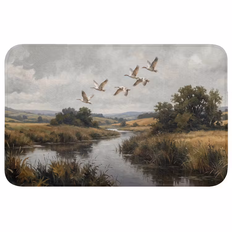 Badmat - Eenden - Rivier - Landschap - Vlucht - Nostalgisch