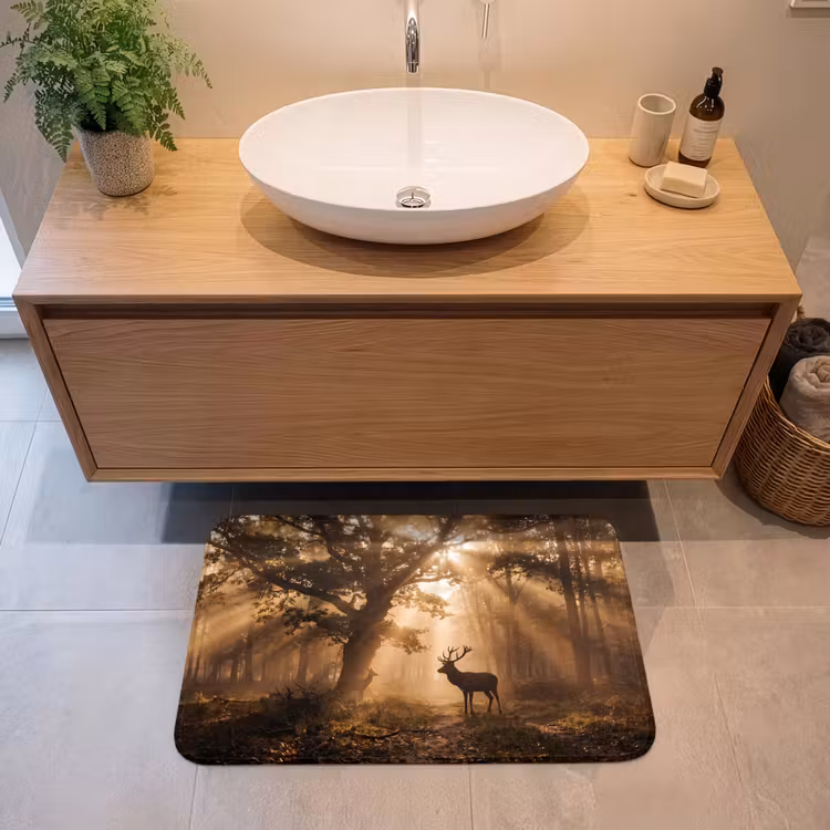 Badmat - Hert - Bos - Mistig - Natuur - Goud — 2
