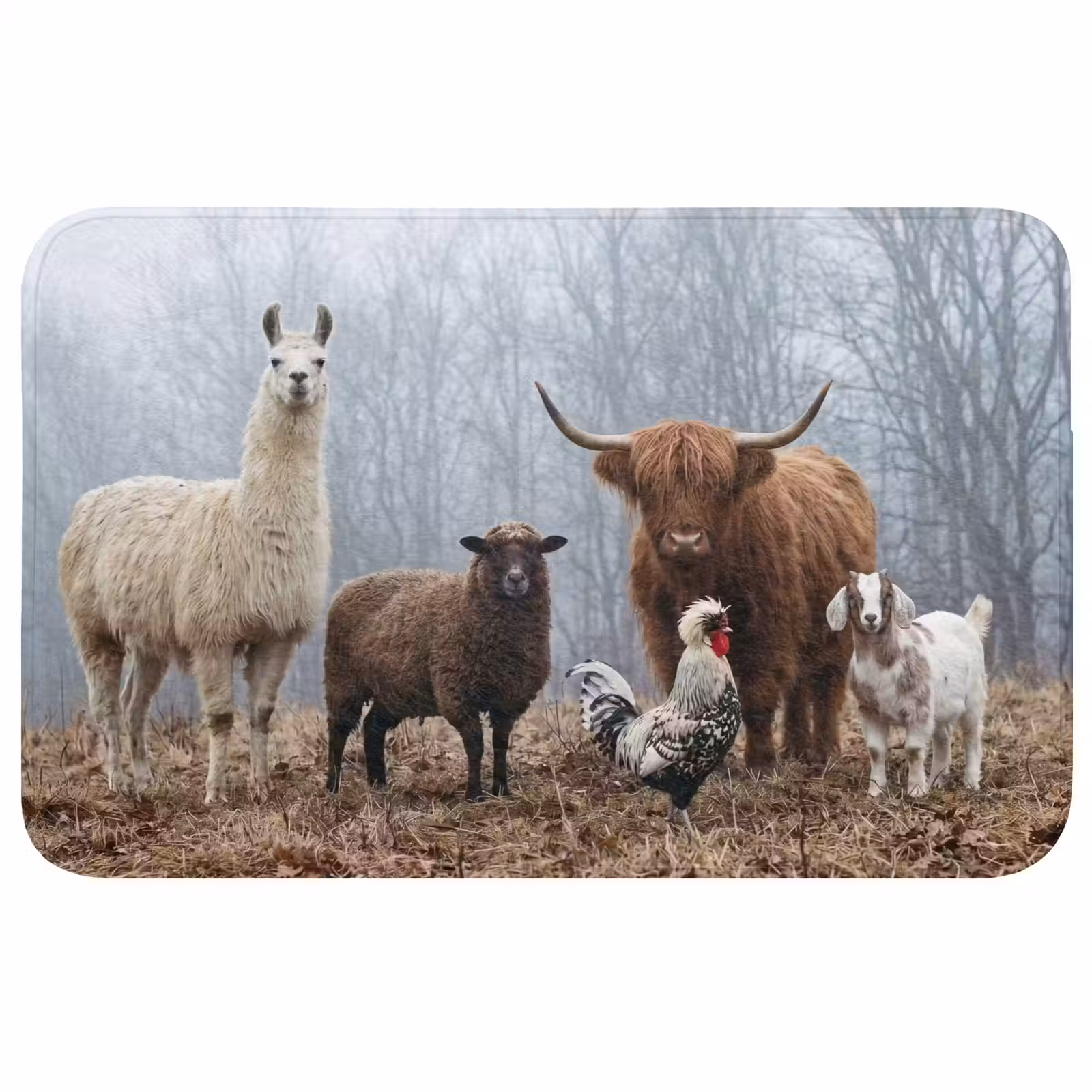 Badmat - Boerderijdieren - Groep - Mist - Natuur - Rustiek — 1