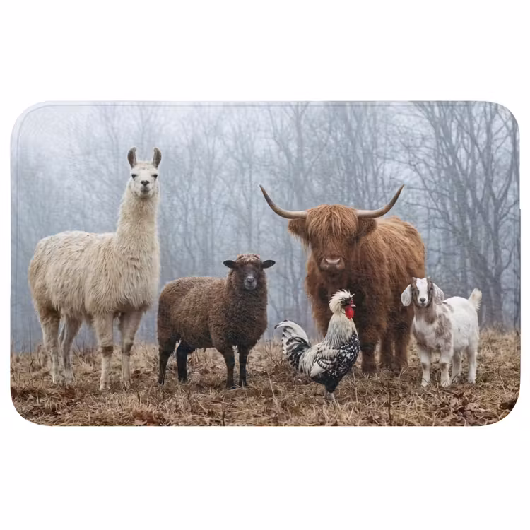 Badmat - Boerderijdieren - Groep - Mist - Natuur - Rustiek
