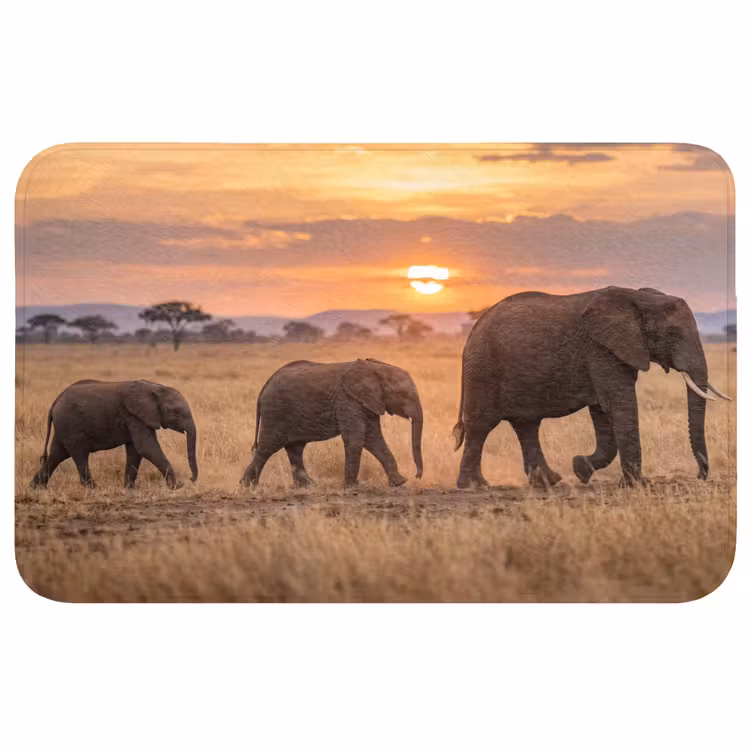 Badmat - Olifanten - Savanne - Zonsondergang - Afrika - Warm