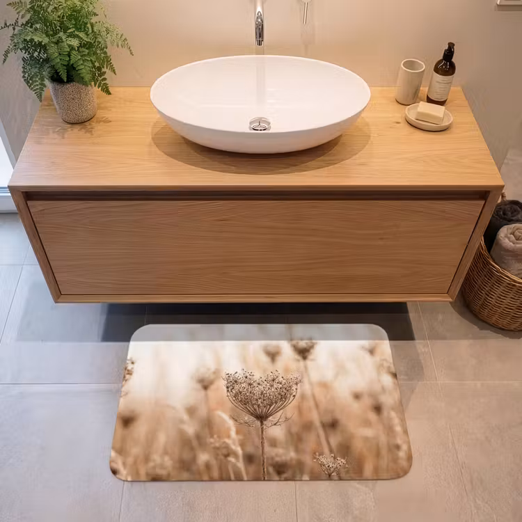 Badmat - Schermbloem - Droogbloem - Winter - Beige - Minimalistisch — 2