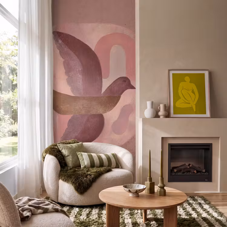 Behang - Illustratie - Vogels - Abstract - Roze — 1