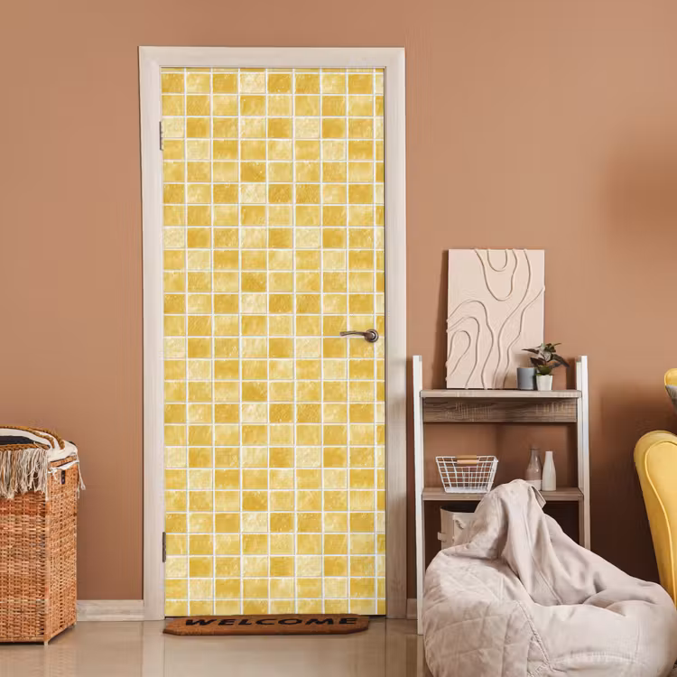 Deursticker - Tegels - Mozaïek - Textuur - Goudgeel — 2