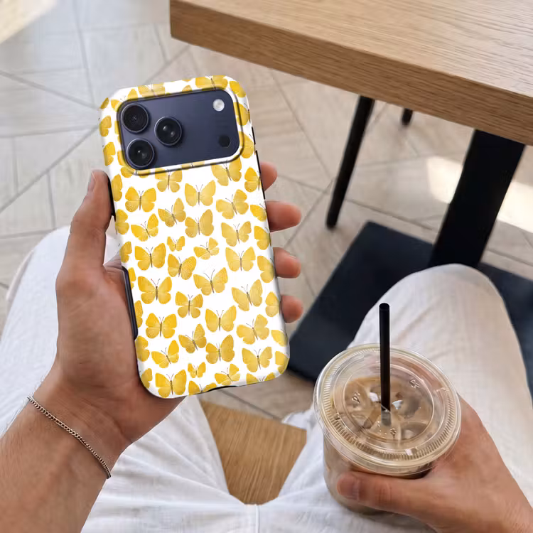 Telefoonhoesje Toughcase - Vlinders - Botanisch - Illustratie - Geel - Wit — 4