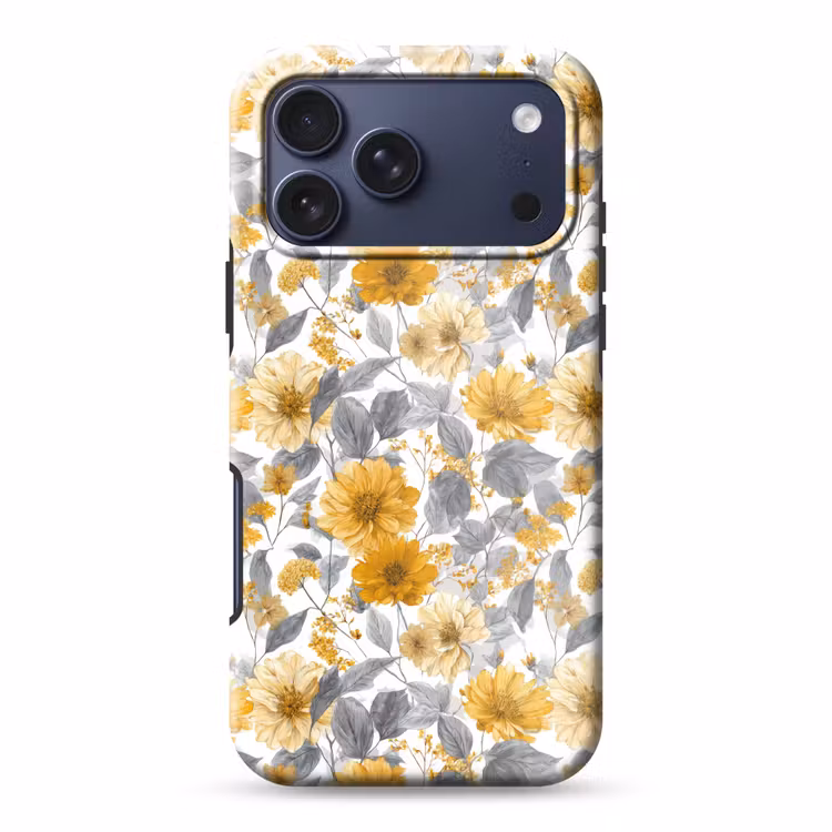 Telefoonhoesje Toughcase - Bloemen - Botanisch - Elegant - Okergeel - Grijs — 1