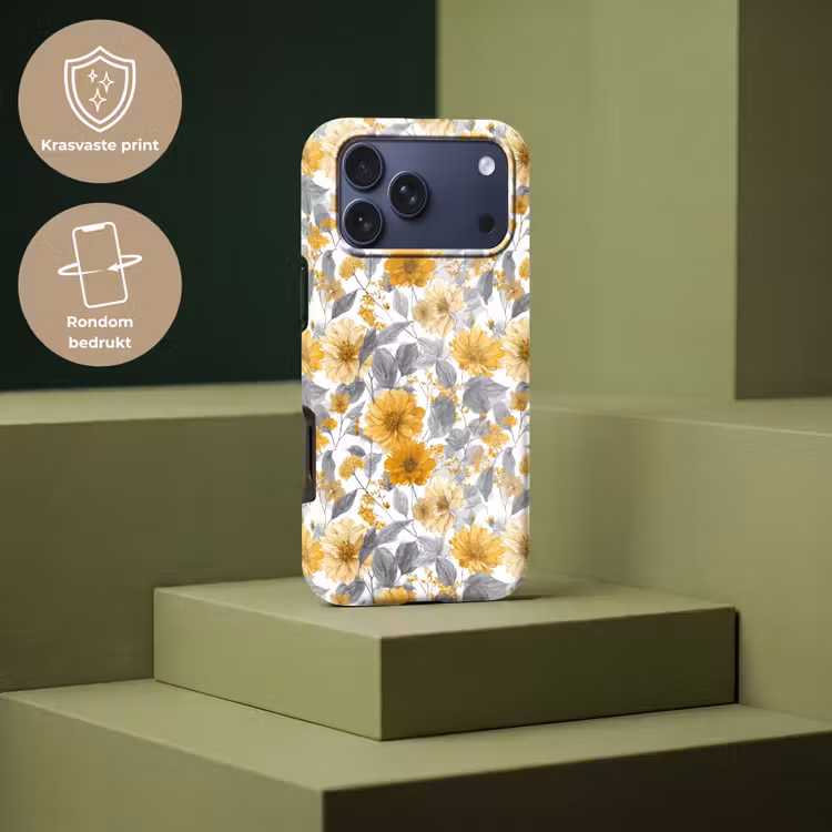 Telefoonhoesje Toughcase - Bloemen - Botanisch - Elegant - Okergeel - Grijs — 7