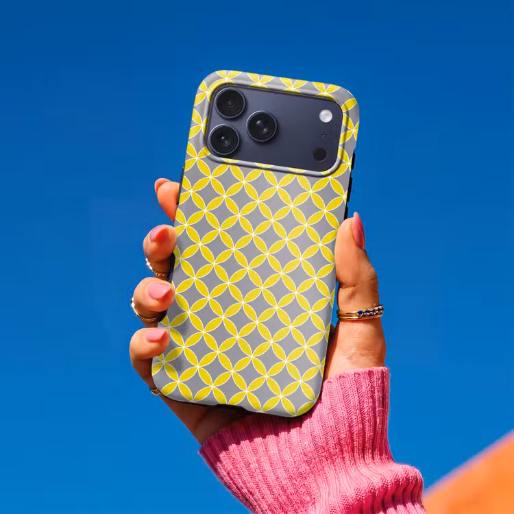 Telefoonhoesje Toughcase - Geometrisch - Cirkels - Modern - Grijs - Geel — 2