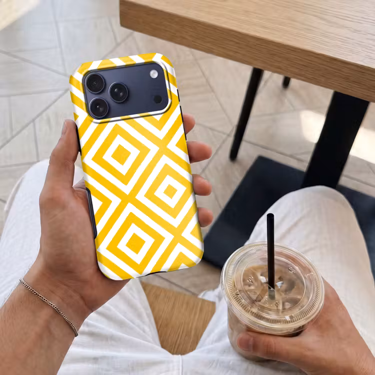 Telefoonhoesje Toughcase - Geometrisch - Lijnen - Modern - Geel - Wit — 4