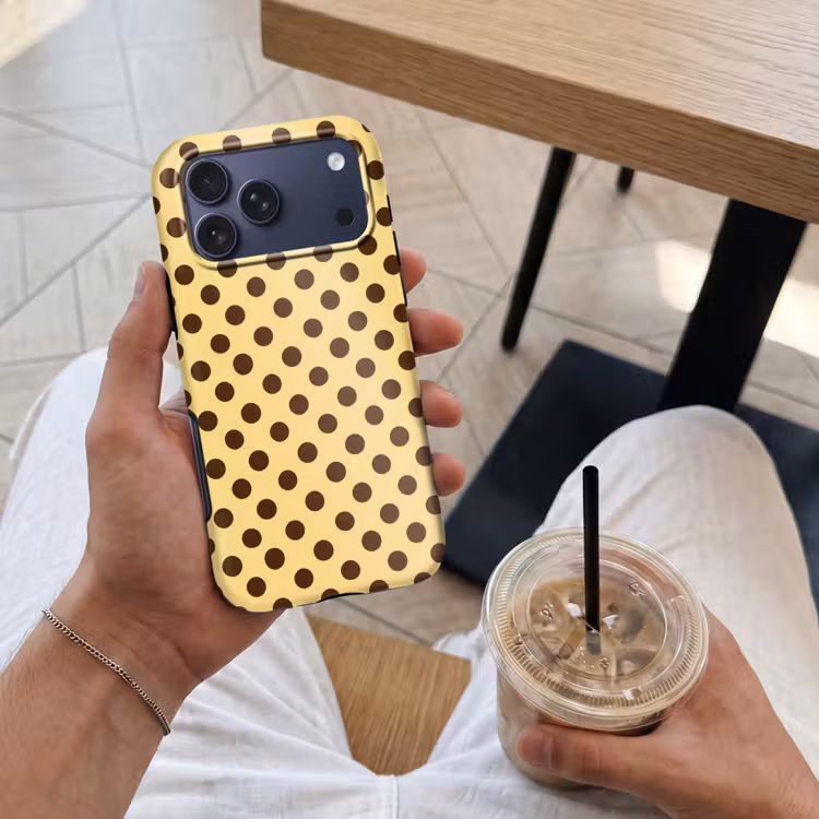 Telefoonhoesje Toughcase - Polka Dot - Stippen - Retro - Geel - Bruin — 4