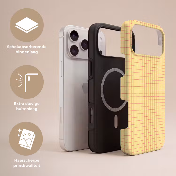 Telefoonhoesje Toughcase - Ruitjes - Grid - Minimalistisch - Geel - Roze — 3