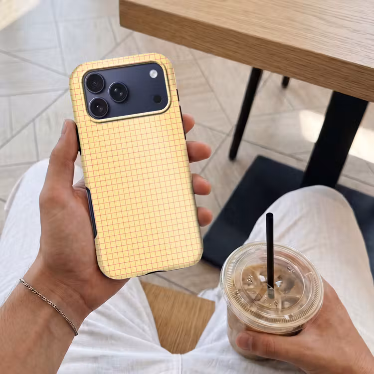 Telefoonhoesje Toughcase - Ruitjes - Grid - Minimalistisch - Geel - Roze — 4
