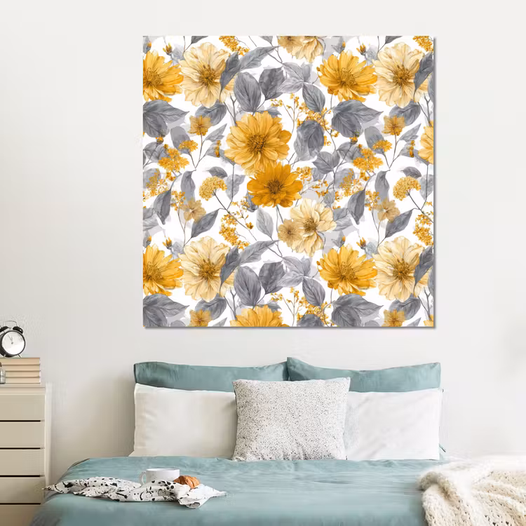 Forex - Bloemen - Botanisch - Elegant - Okergeel - Grijs — 2
