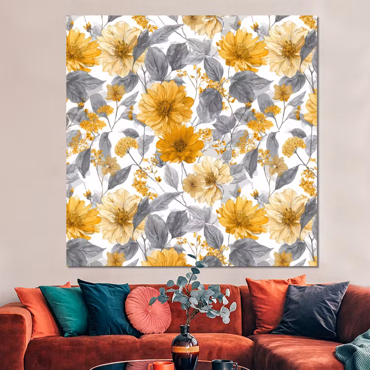 Forex - Bloemen - Botanisch - Elegant - Okergeel - Grijs — 3