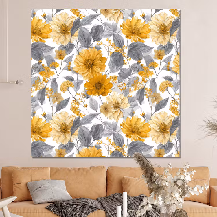 Forex - Bloemen - Botanisch - Elegant - Okergeel - Grijs — 4
