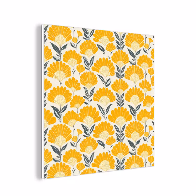 Forex - Bloemen - Retro - Botanisch - Okergeel - Grijs — 1