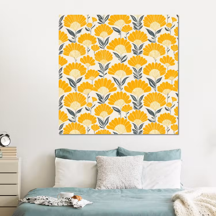 Forex - Bloemen - Retro - Botanisch - Okergeel - Grijs — 2