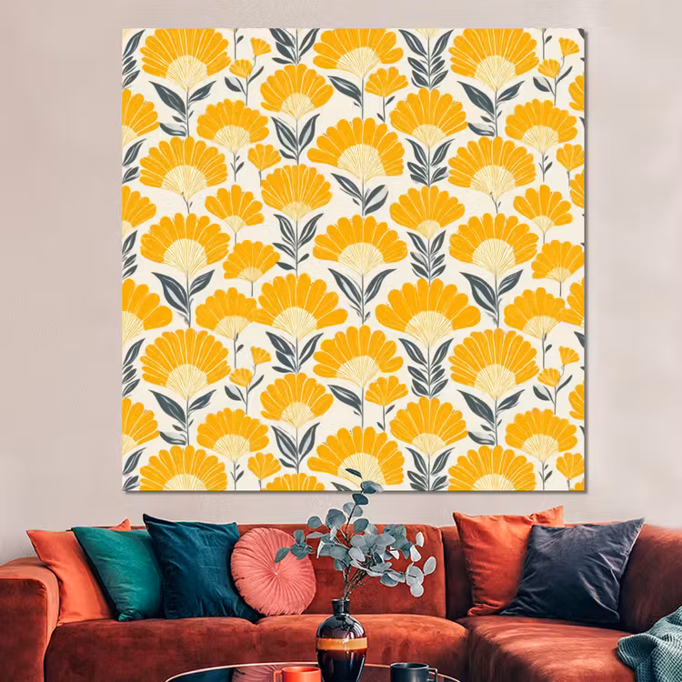 Forex - Bloemen - Retro - Botanisch - Okergeel - Grijs — 3