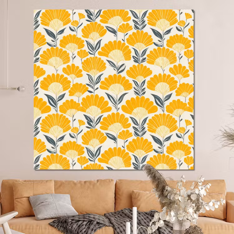 Forex - Bloemen - Retro - Botanisch - Okergeel - Grijs — 4