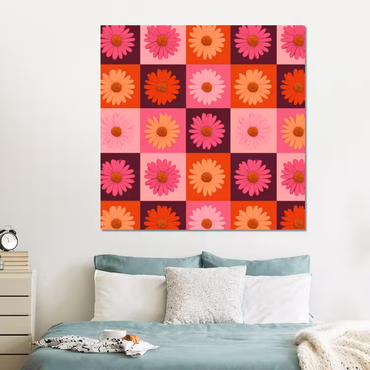 Forex - Madeliefjes - Dambord - Retro - Roze - Oranje — 2