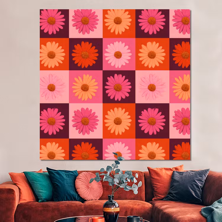 Forex - Madeliefjes - Dambord - Retro - Roze - Oranje — 3