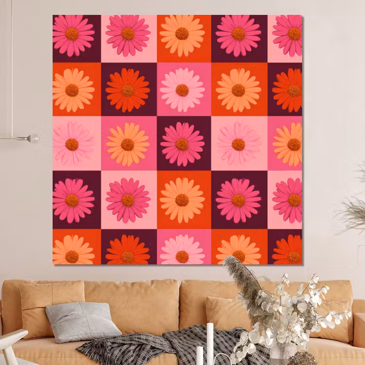 Forex - Madeliefjes - Dambord - Retro - Roze - Oranje — 4