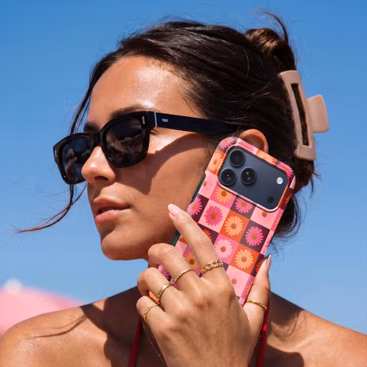 Telefoonhoesje Toughcase - Madeliefjes - Dambord - Retro - Roze - Oranje — 6