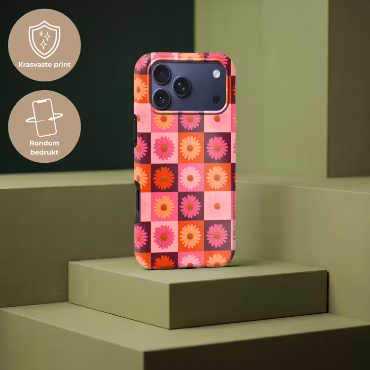 Telefoonhoesje Toughcase - Madeliefjes - Dambord - Retro - Roze - Oranje — 7
