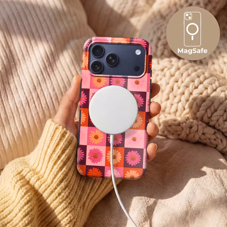 Telefoonhoesje Toughcase - Madeliefjes - Dambord - Retro - Roze - Oranje — 8