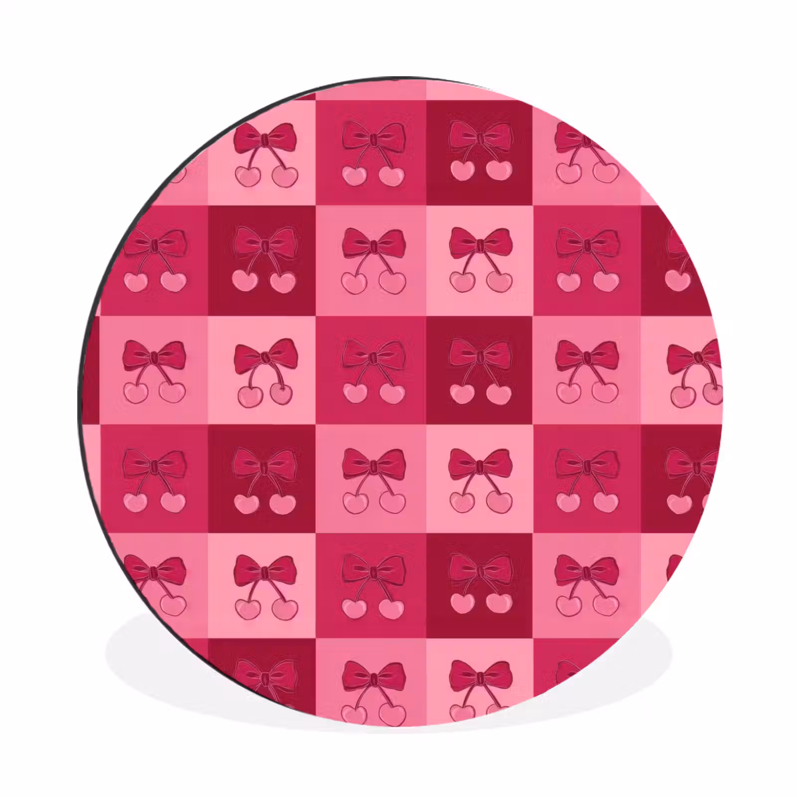 Wandcirkel - Aluminium - Kersen - Strikjes - Speels - Roze - Bordeaux — 1