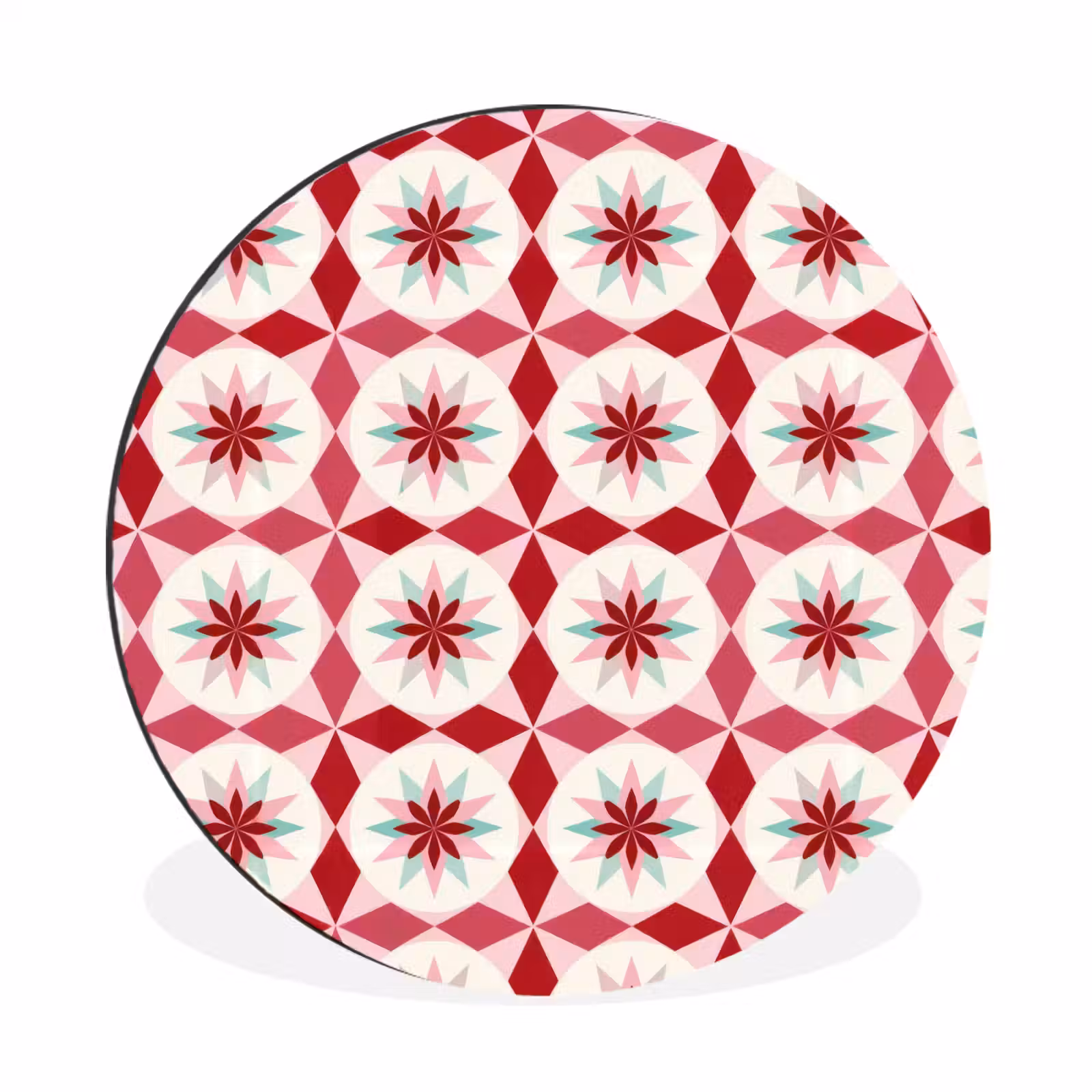 Wandcirkel - Aluminium - Tegelpatroon - Sterren - Retro - Roze - Mintgroen — 1
