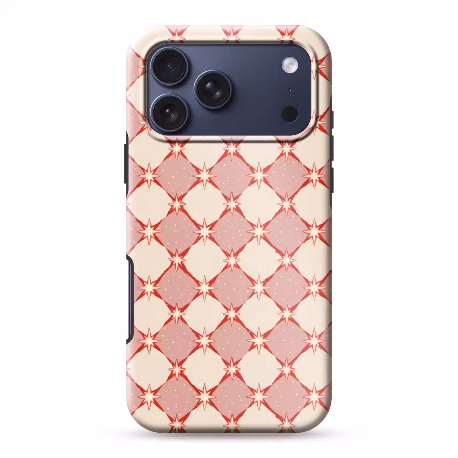 Telefoonhoesje Toughcase - Ruiten - Sterren - Vintage - Oudroze - Rood — 1