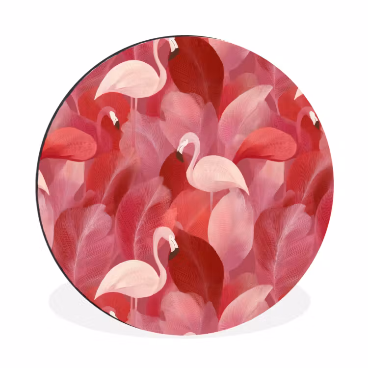 Wandcirkel - Aluminium - Flamingo - Botanisch - Elegant - Roze - Rood — 1