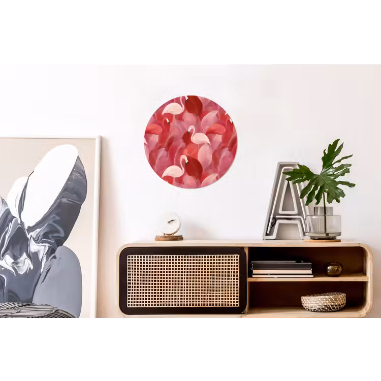 Wandcirkel - Aluminium - Flamingo - Botanisch - Elegant - Roze - Rood — 3
