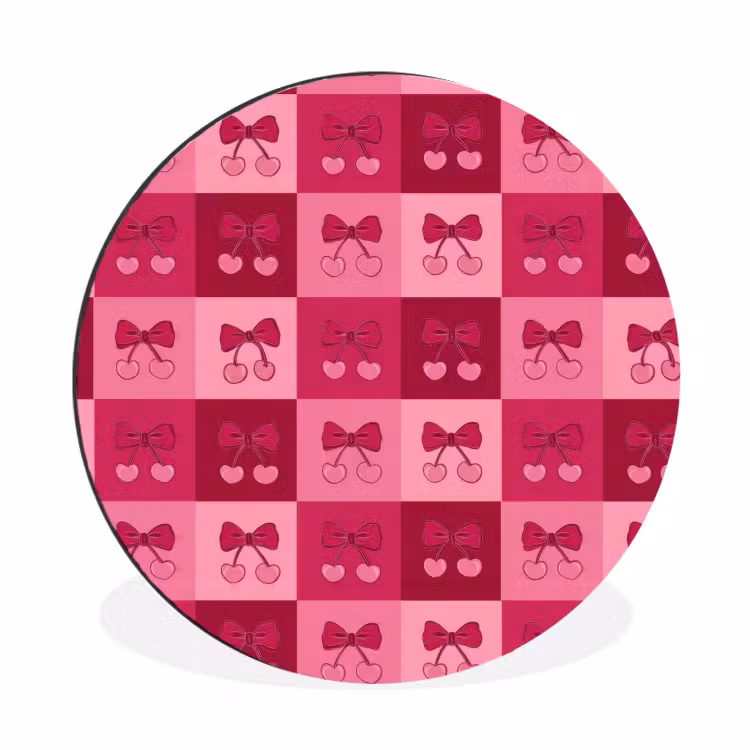 Wandcirkel - Aluminium - Kersen - Strikjes - Speels - Roze - Bordeaux — 1