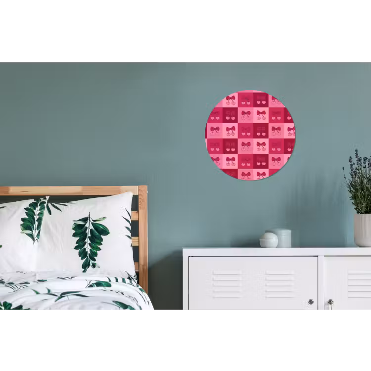 Wandcirkel - Aluminium - Kersen - Strikjes - Speels - Roze - Bordeaux — 4