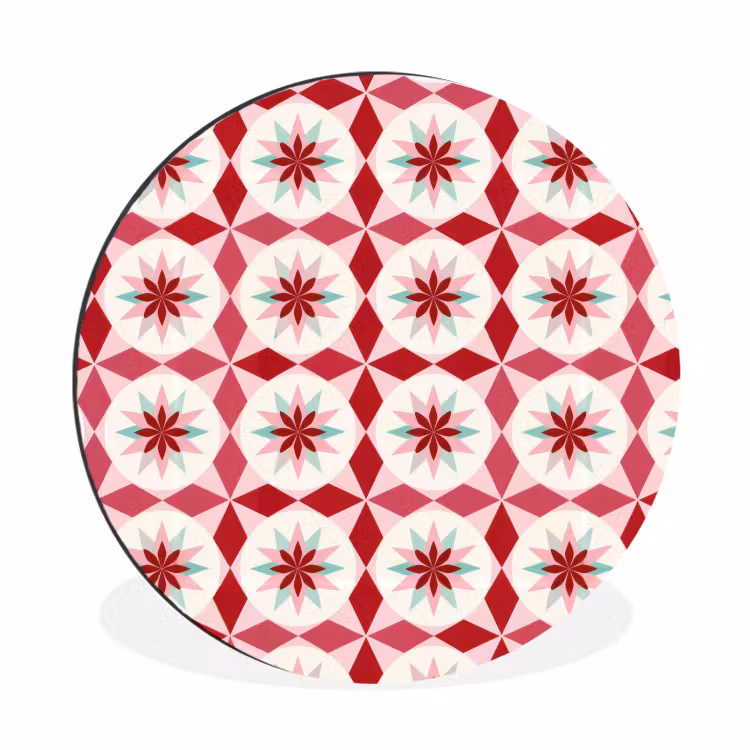 Wandcirkel - Aluminium - Tegelpatroon - Sterren - Retro - Roze - Mintgroen — 1