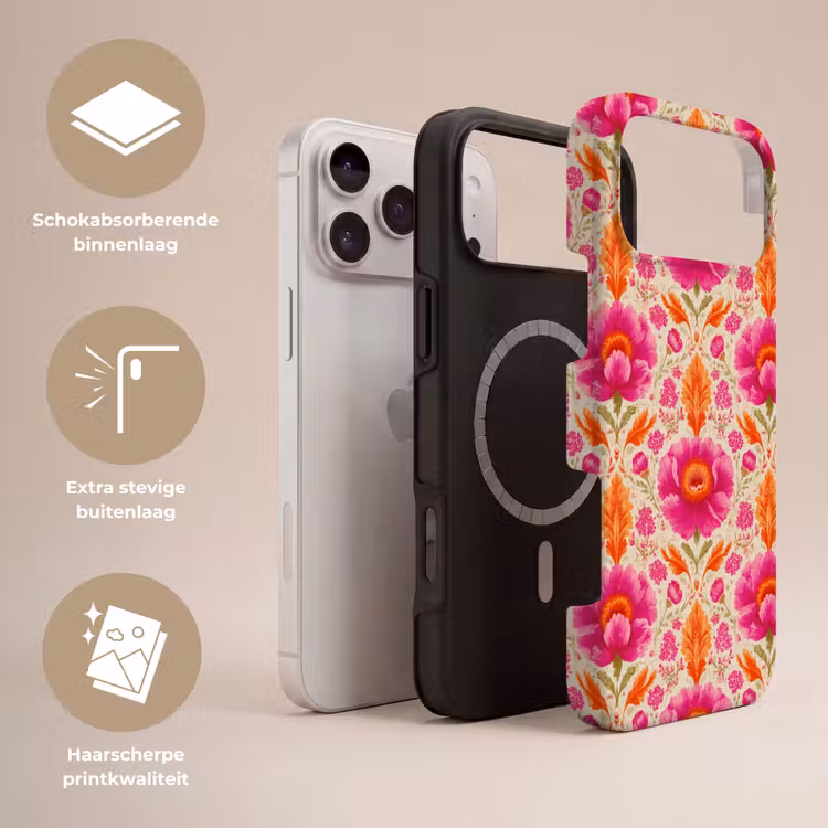 Telefoonhoesje Toughcase - Bloemen - Barok - Roze - Oranje — 3