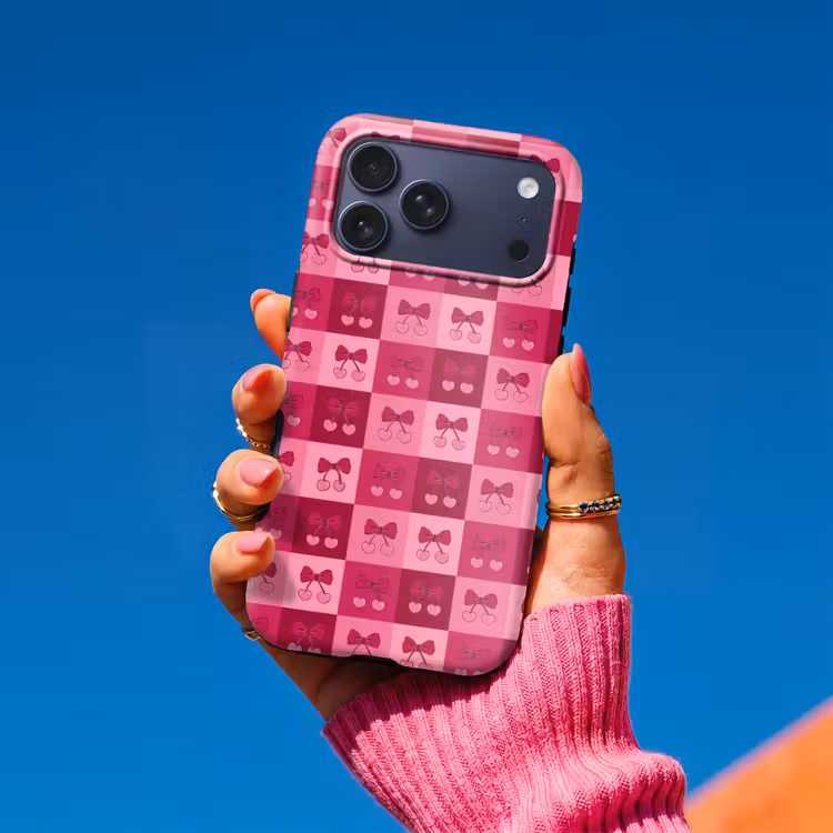 Telefoonhoesje Toughcase - Kersen - Strikjes - Speels - Roze - Bordeaux — 2