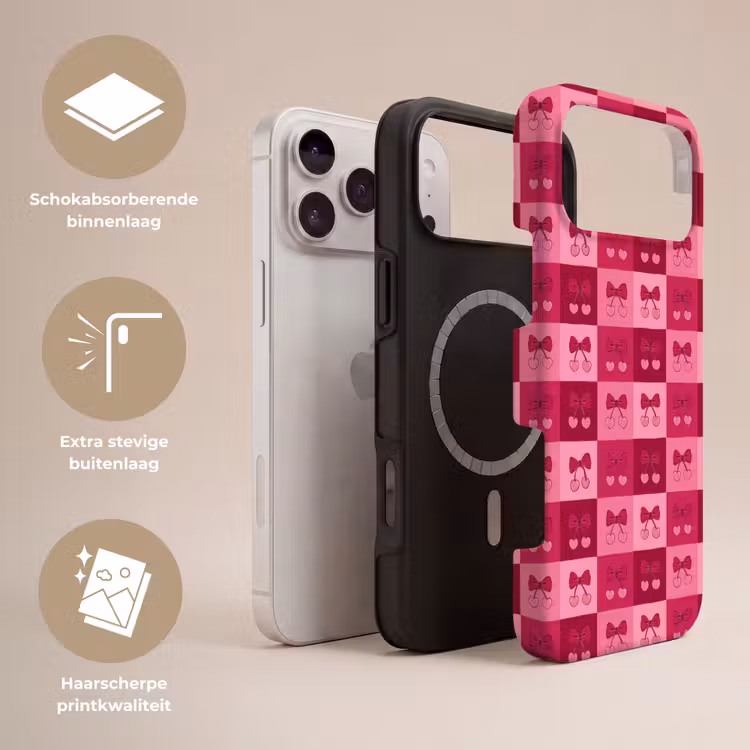 Telefoonhoesje Toughcase - Kersen - Strikjes - Speels - Roze - Bordeaux — 3