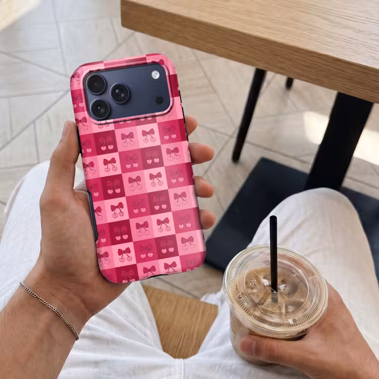 Telefoonhoesje Toughcase - Kersen - Strikjes - Speels - Roze - Bordeaux — 4