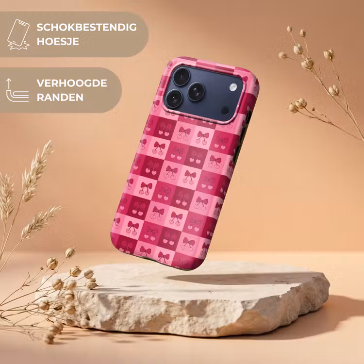 Telefoonhoesje Toughcase - Kersen - Strikjes - Speels - Roze - Bordeaux — 5