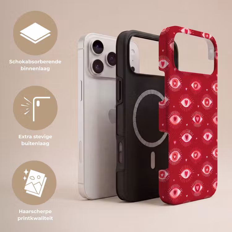 Telefoonhoesje Toughcase - Ogen - Patroon - Roze - Donkerrood — 3