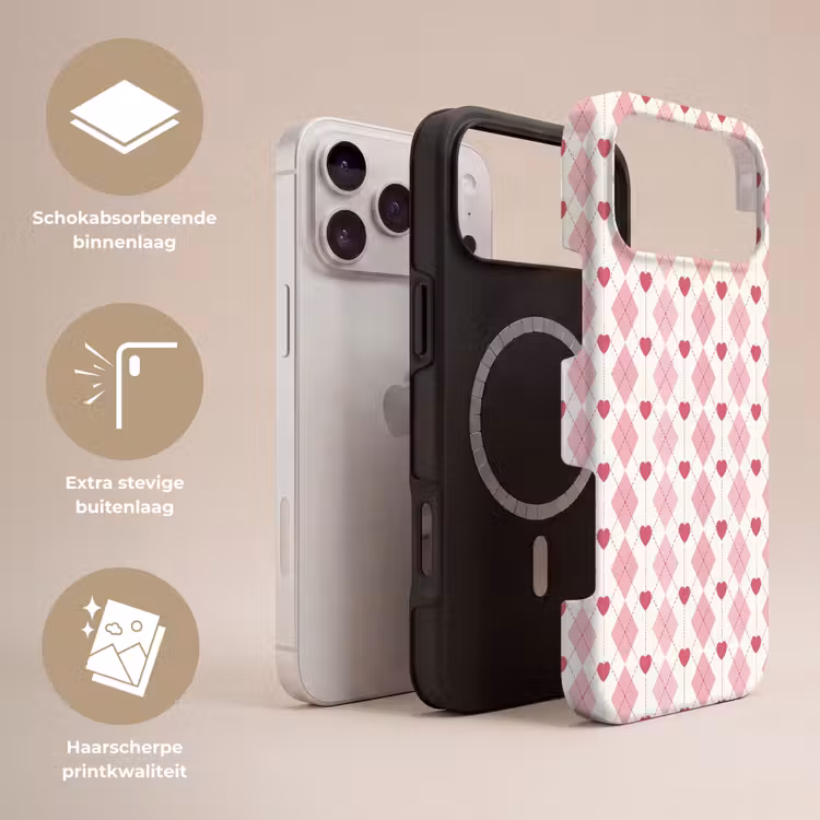 Telefoonhoesje Toughcase - Ruiten - Klassiek - Roze - Wit — 3